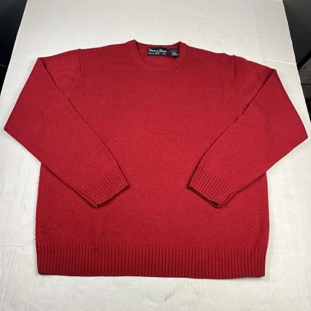 Oliver & Burke Company Mens Lambswool Sweater Red Crew Neck Classic LARGE FLAW